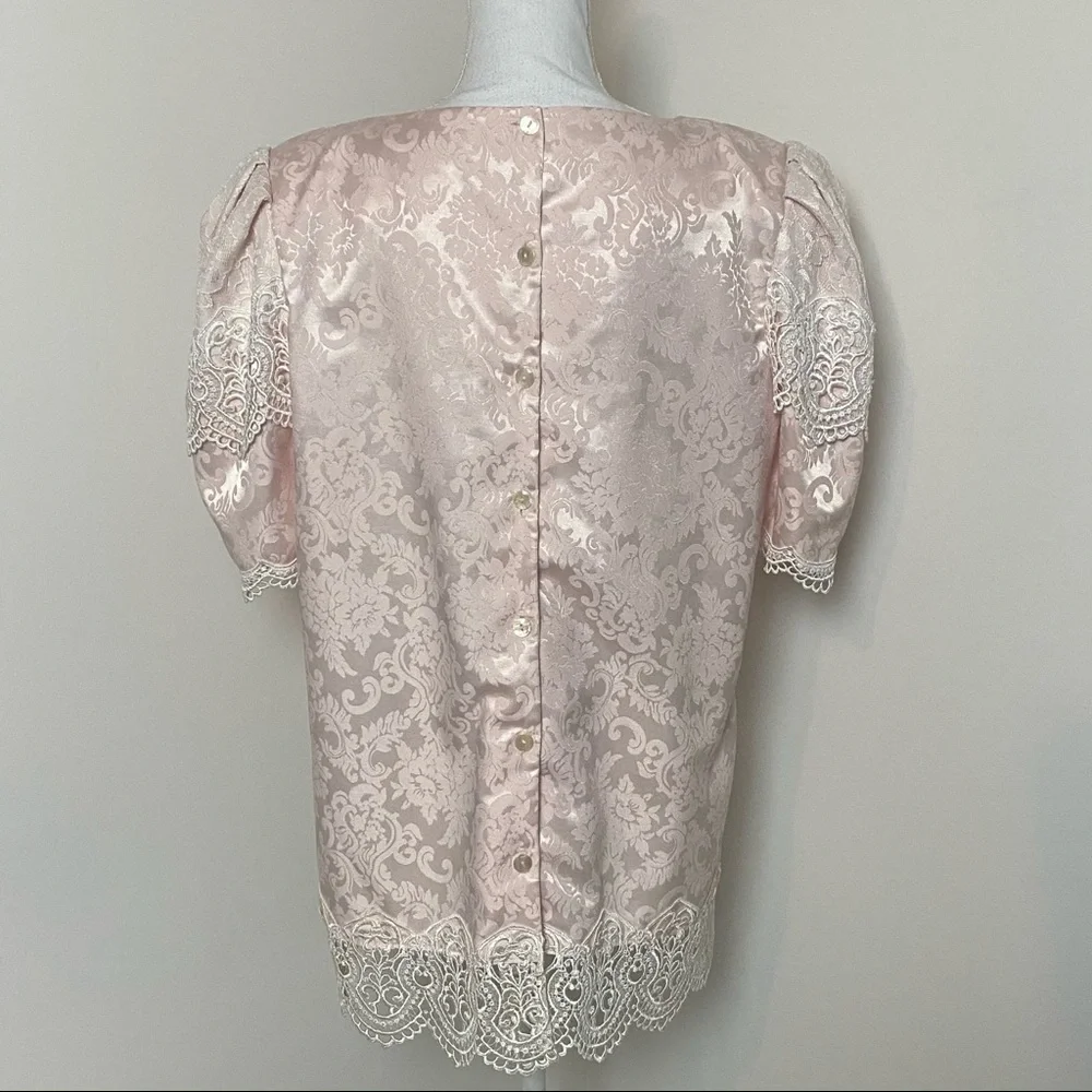 Scott McClintock Vintage Top Plus Size Victorian Puff Sleeve Pink Lace Top - Picture 10 of 14